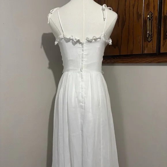 70s Vintage Maxi Slip Dress Embroidered Lace Ruffle Trim Cottage Prairie Size 7 - Picture 5 of 11